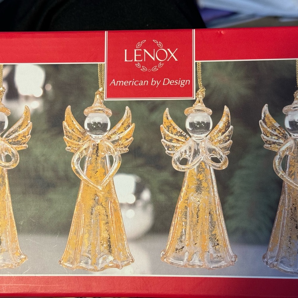 Gorgeous, Set of 4 Lenox Glass Angel Ornaments in original box.